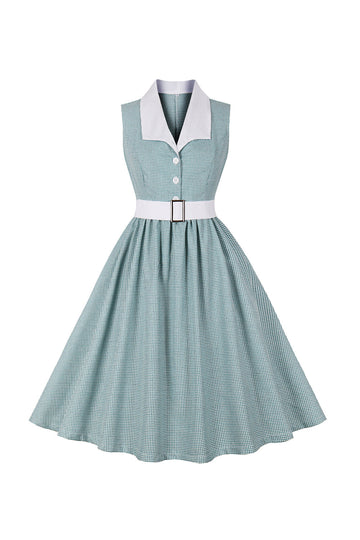Vestido verde a cuadros de la década de 1950 con cinturón